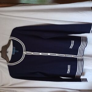 NWT Karen Scott sweater top lightweight navy blue/white / tiny gold buttons